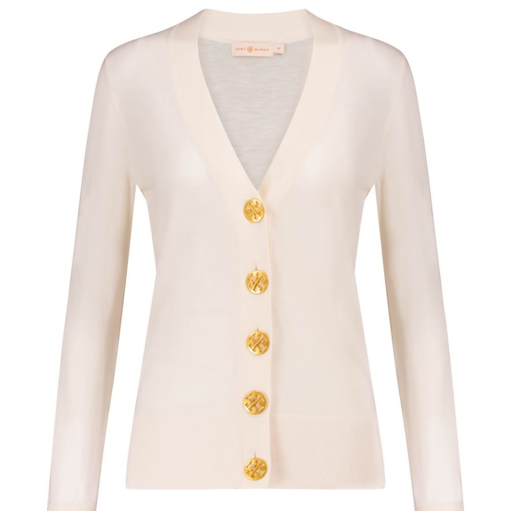 Tory Burch Simone Ivory Gold Button Cardigan